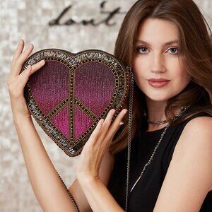 Mary Frances Love In Crossbody Heart Bag Zip Handbag Pink Gold Silver Purse NEW